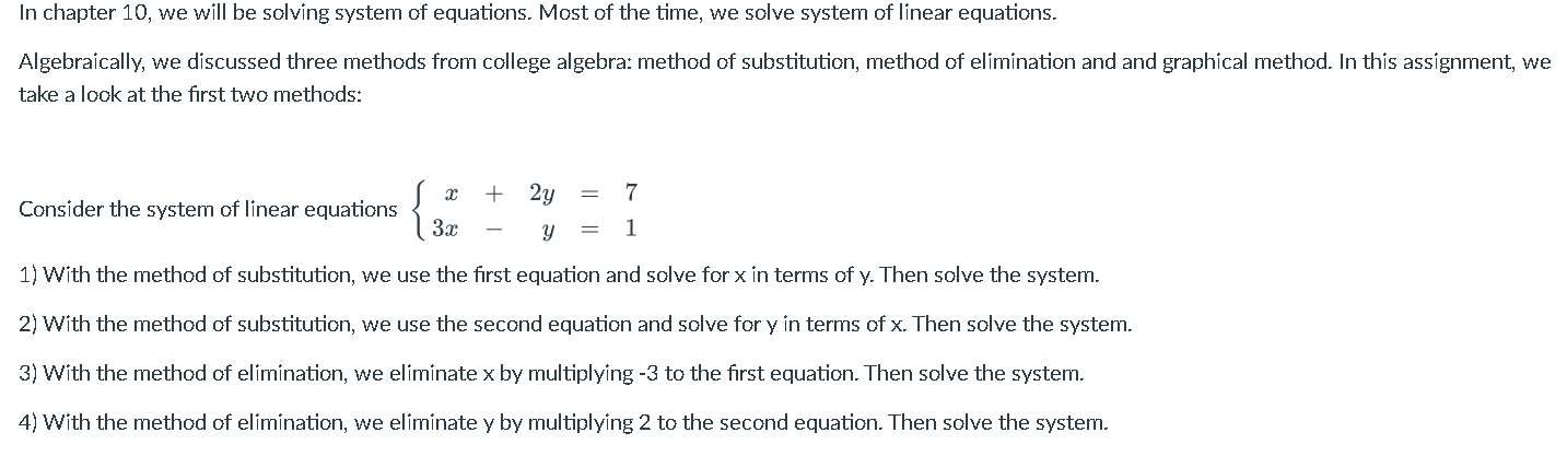 In Chapter 10 We Will Be Solving System Of Equations Most Of The Time We Solve System Of Linear Equations Algebraica 1