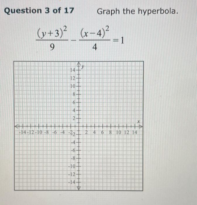 Question 3 Of 17 Graph The Hyperbola Y 3 2 X 4 2 1 9 4 14 12 10 8 Od 6 4 2 Kh 1 14 12 10 8 6 4 22 2 4 6 8 10 1 1