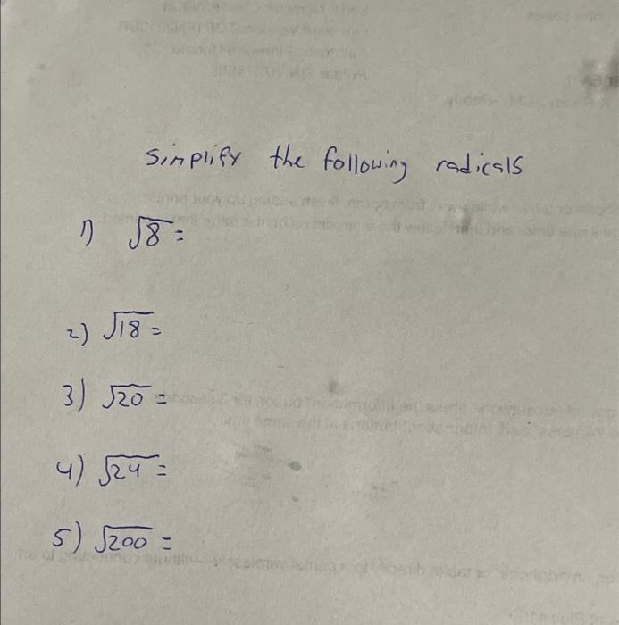 Simplify The Following Radicals Dj8 2 18 3 20 5 200 1