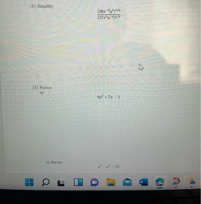 1 Simplify 36x Y 1 2 272 Y 1 3 27 2 Factor A 612 71 5 B Factor 2 12 Ol W Page 3 Rationalize The Den 1