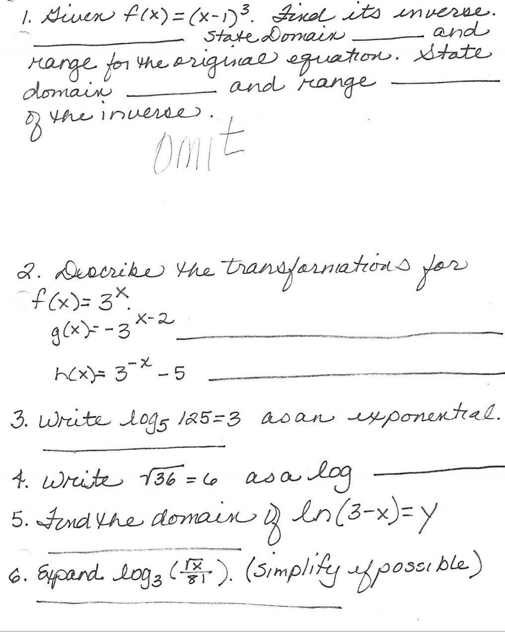1 Given F X X 1 3 Find Its Enverse State Domain And Range For The Original Equation State Domain And Range The Inv 1