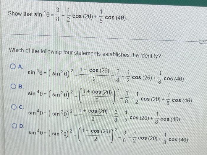 Establish The Identity Tan 37 0 Tan O Which Of The Following Four Statements Establishes The Identity Oa Tan 31 2