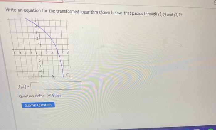 Write An Equation For The Transformed Logarithm Shown Below That Passes Through 3 0 And 3 2 5 3 2 2 S4 3 2 1