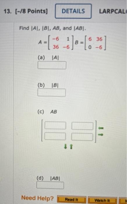 13 18 Points Details Larpcal Find Ai Ibi Ab And Jabj 35 62 A 6 36 6 B 6 36 0 6 A Ial B 1b1 1