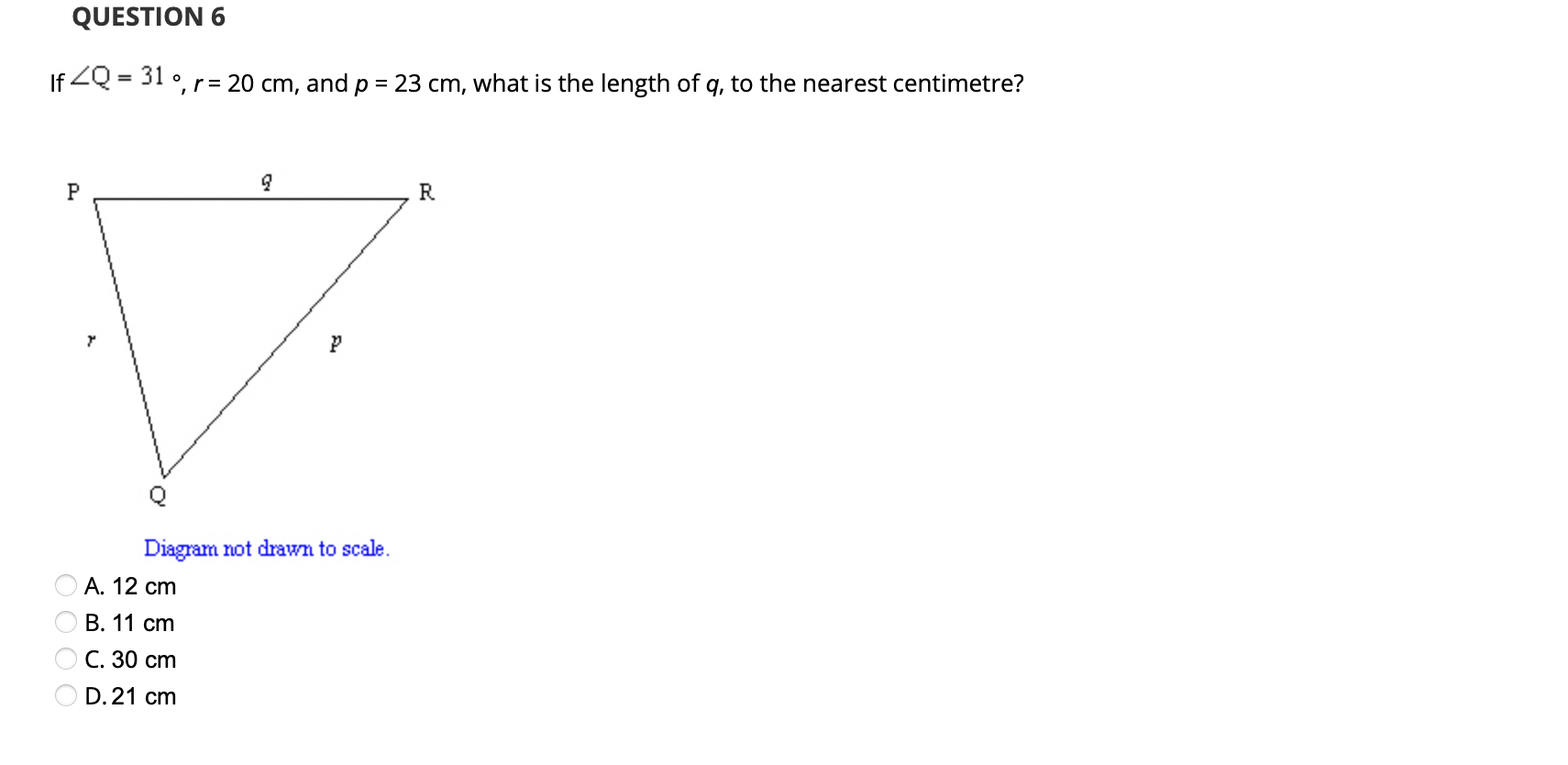 Question 6 If Q 310 R 20 Cm And P 23 Cm What Is The Length Of Q To The Nearest Centimetre P 2 R P P Diagram 1