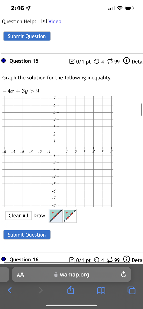 2 46 1 Question Help D Video Submit Question Question 15 50 1 Pt 34 99 Deta Graph The Solution For The Following Inequa 1