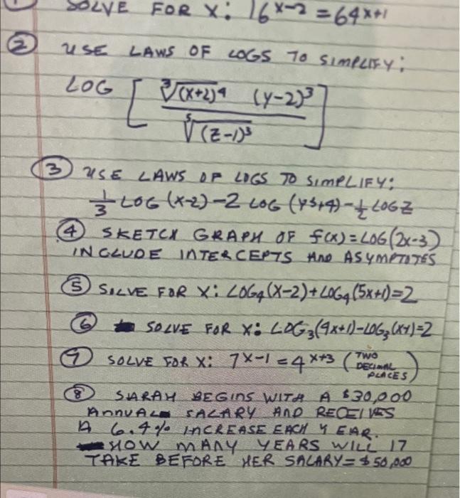 Solve For X 16 2 64 X 1 6 Use Laws Of Logs To Simplify Log X 2 9 4 2 X 2 V Z 1 3 Poroza 2 3 3 25 Laws O 1
