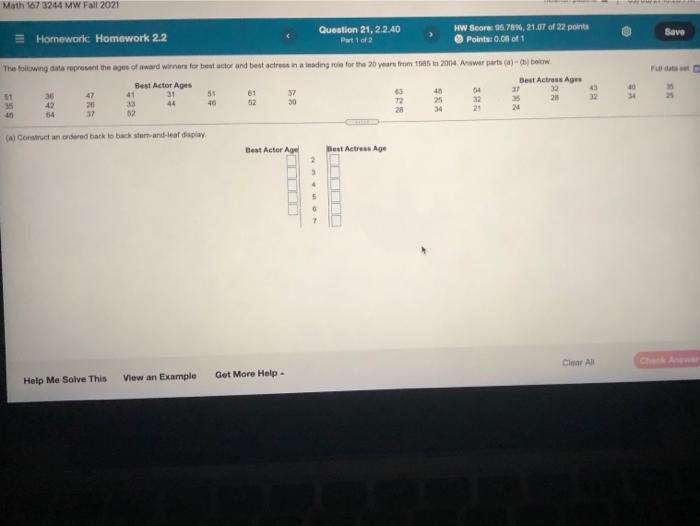 Math 1673244 Mw Fall 2021 Question 21 2 2 40 Part 1 Of 2 Hw Score 96 78 21 07 Of 22 Points Points 0 01 Of 1 Save Iii 1