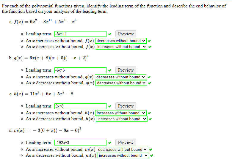 For Each Of The Polynomial Functions Given Identify The Leading Term Of The Function And Describe The End Behavior Of T 1