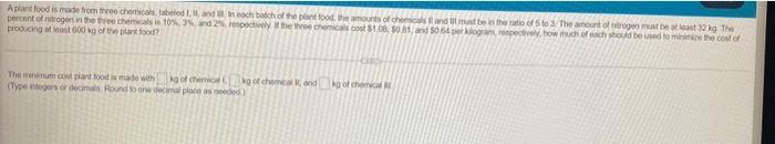 Aplant Food Is Made From The Chocollable Inch Batch Of The Plant Food The Amounts Of Chemicals And Must Be In The Ratio 1