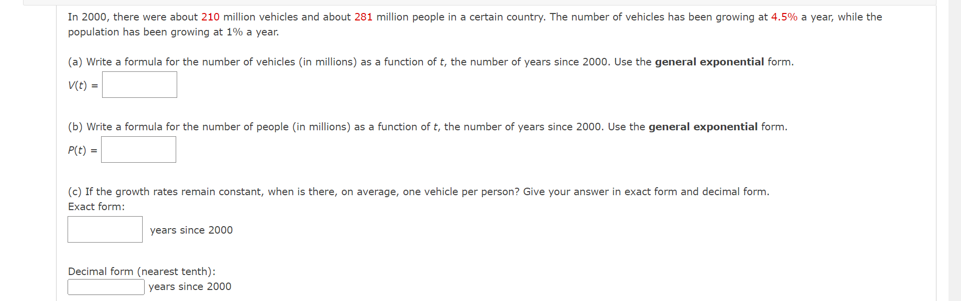 In 2000 There Were About 210 Million Vehicles And About 281 Million People In A Certain Country The Number Of Vehicles 1