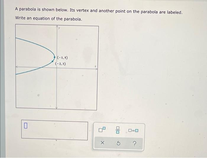 A Parabola Is Shown Below Its Vertex And Another Point On The Parabola Are Labeled Write An Equation Of The Parabola 1