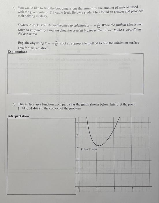 Problem 5 A Closed Box With A Square Base Has A Volume Of 12 Cubic Feet 2x 2x Surface Area Of The Box Where X Is The On 2
