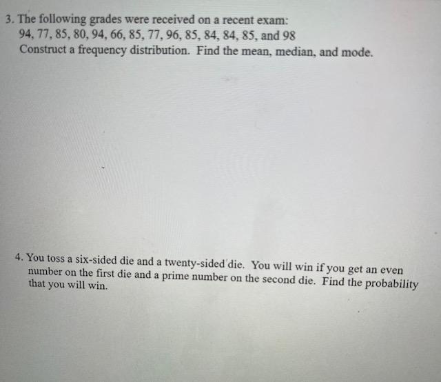 3 The Following Grades Were Received On A Recent Exam 94 77 85 80 94 66 85 77 96 85 84 84 85 And 98 Constru 1