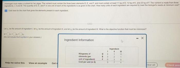 A Biologie Must Make A Nutrient For Her Algo Thentriert Must Contain The Three Bonic Elements D E Ad F And Must Contai 1