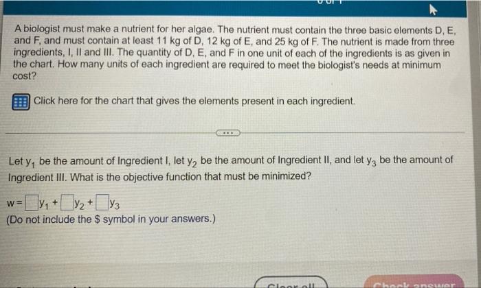 A Biologie Must Make A Nutrient For Her Algo Thentriert Must Contain The Three Bonic Elements D E Ad F And Must Contai 3