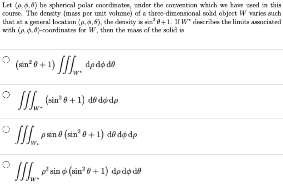 Let 2 0 0 Be Spherical Polar Coordinates Under The Convention Which We Have Used In This Course The Density Mass Pe 1