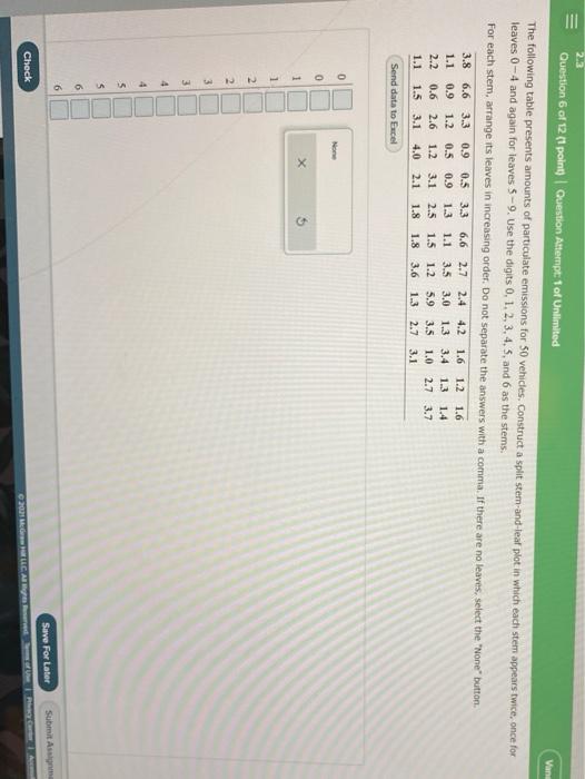 Iii Question 6 Of 12 Points Question Attempt 1 Of Unlimited Van The Following Table Presents Amounts Of Particulate Emis 1