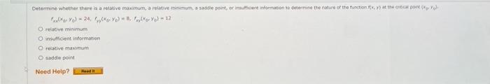 Determine Whether There Is A Relative Maximum Artive Point Iufient For Deretter Of The Function Et Relave Minimum Insuf 3