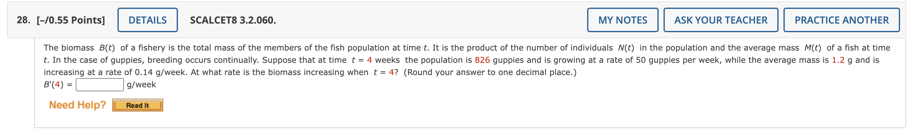 28 70 55 Points Details Scalcet8 3 2 060 My Notes Ask Your Teacher Practice Another The Biomass B T Of A Fishery I 1