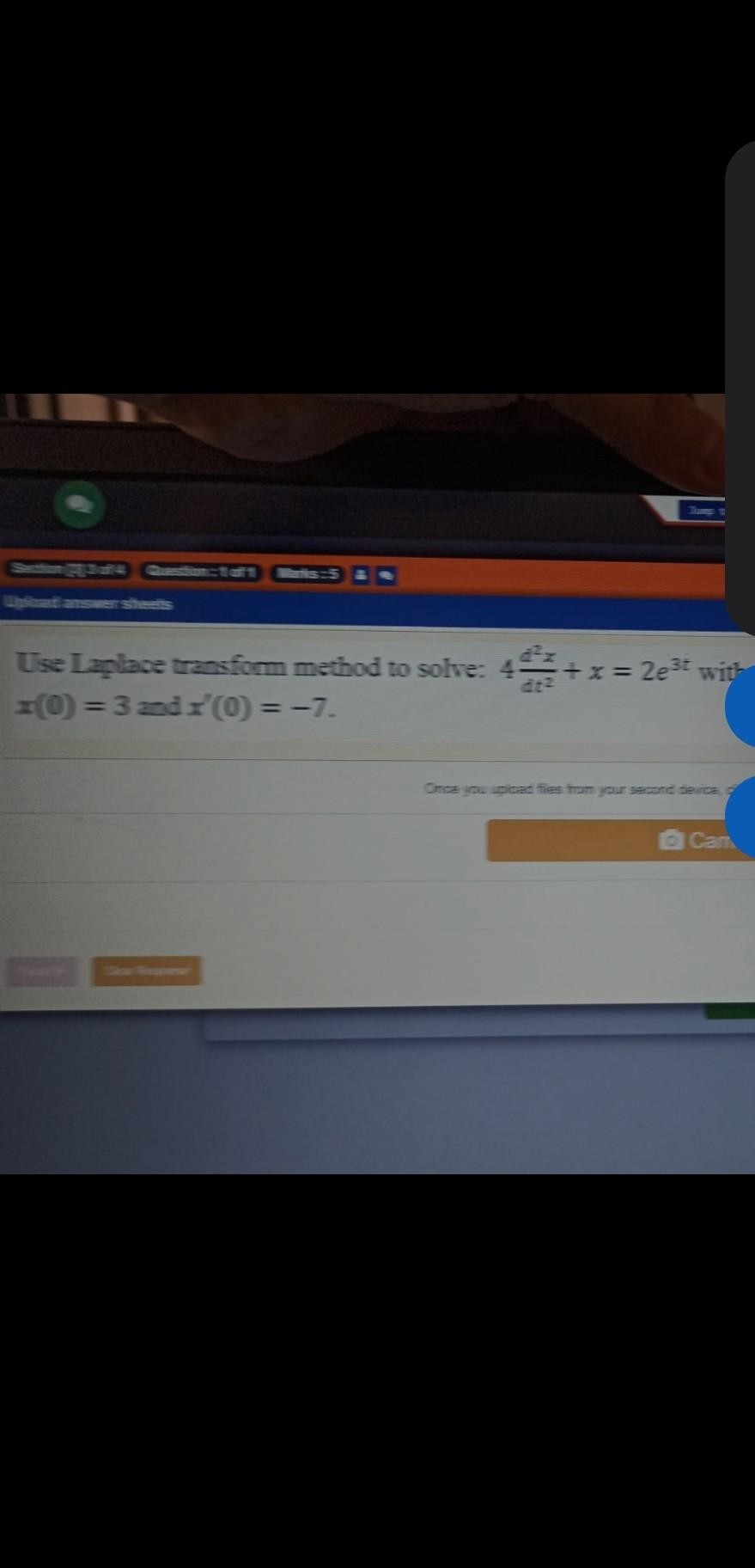 X 2e3 Wit Use Laplace Trasform Method To Solve 4 0 3 Dx 0 7 Can 1