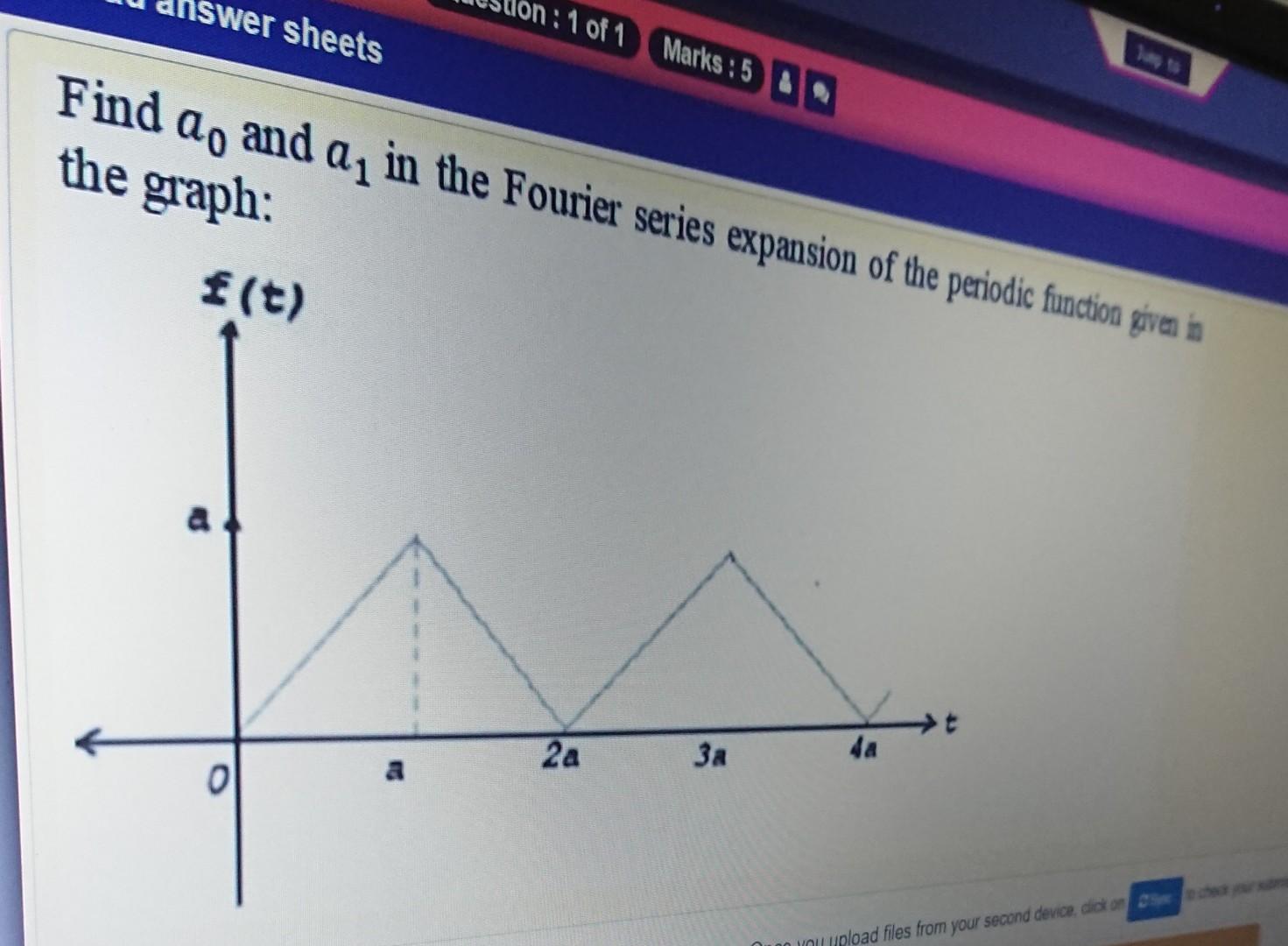 Swer Sheets In 1 Of 1 Marks 5 00 Find Ao And A In The Fourier Series Expansion Of The Periodic Function Given In The 1