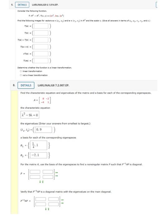 6 Details Larlinalg8 6 1 014 Ep Consider The Following Function Dr Iv X Y Find The Following Images For Vectors Ut 1