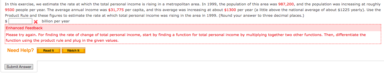 In This Exercise We Estimate The Rate At Which The Total Personal Income Is Rising In A Metropolitan Area In 1999 The 1