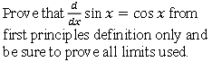 D Prove That Comes Sin X Cos X From De First Principles Definition Only And Be Sure To Prove All Limits Used 1