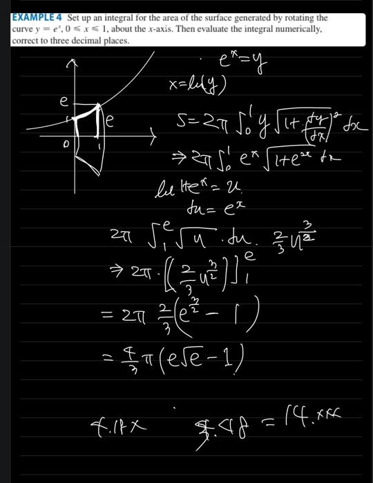Example 4 Set Up An Integral For The Area Of The Surface Generated By Rotating The Curve Y E 0 X 1 About The X Axis 1