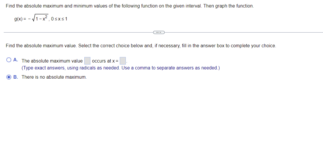 Find The Absolute Maximum And Minimum Values Of The Following Function On The Given Interval Then Graph The Function G 1