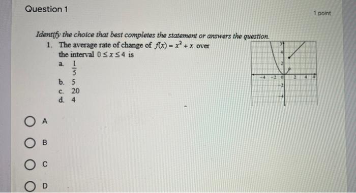 Question 1 1 Point Identify The Choice That Best Completes The Statement Or Answer The Question 1 The Average Rate Of C 1