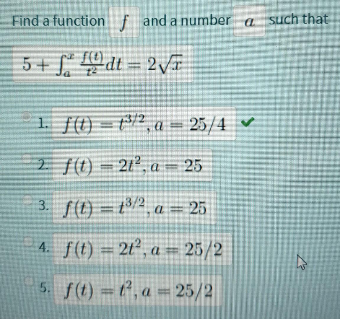 Find A Function F And A Number A Such That A 5 Sim 10 Dt 2 17 1 F T 3 2 A 25 4 2 F T 2t A 25 3 F T 1