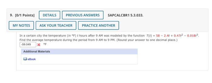 9 0 1 Points Details Previous Answers Sapcalcbr1 5 3 033 My Notes Ask Your Teacher Practice Another In A Certain Cit 1