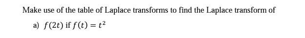 Make Use Of The Table Of Laplace Transforms To Find The Laplace Transform Of A F 2t If F T T2 1