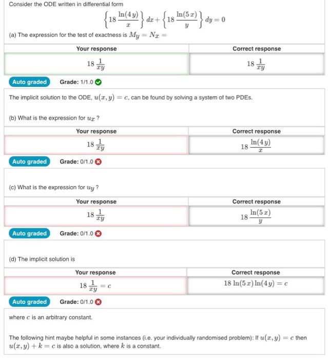 Consider The Ode Written In Differential Form In 4y 1 De 1 57 D 13 13 In Dy 0 A The Expression For The Te 2