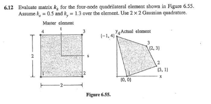 6 12 Evaluate Matrix K For The Four Node Quadrilateral Element Shown In Figure 6 55 Assume K 0 5 And K 1 3 Over T 1