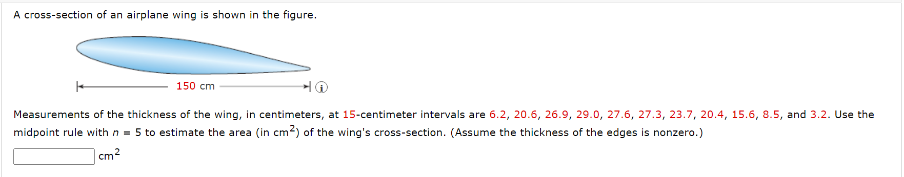 A Cross Section Of An Airplane Wing Is Shown In The Figure 150 Cm Measurements Of The Thickness Of The Wing In Centime 1