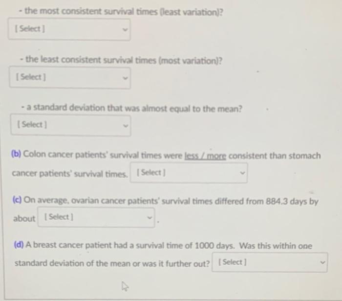 The Table Below Shows The Means And Standard Deviations Of The Survival Times In Days Of Some Cancer Patients Who Were 2