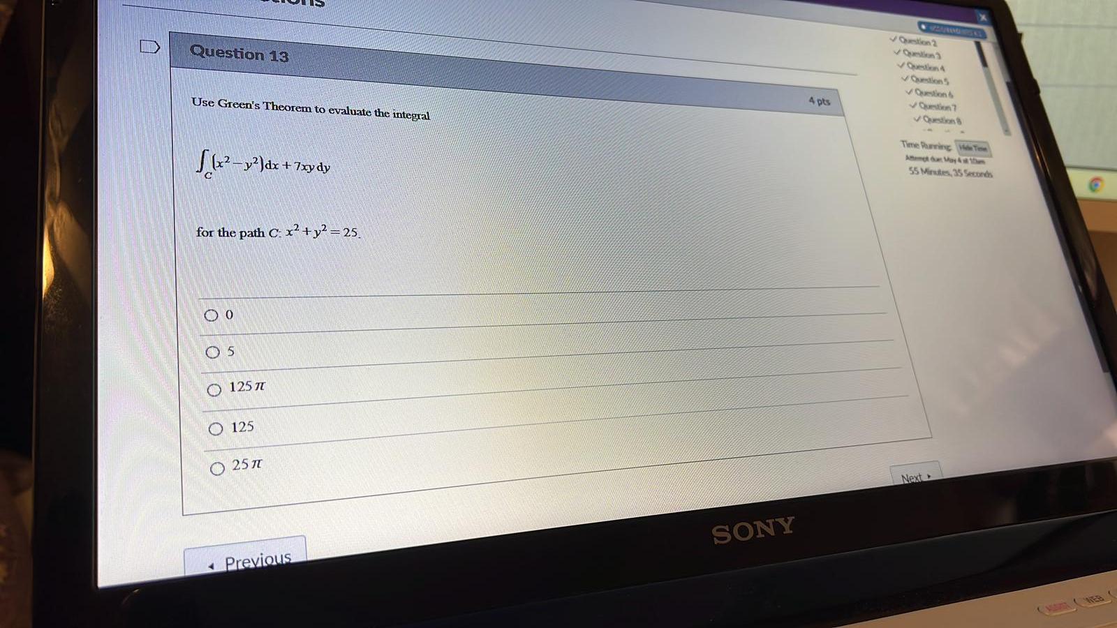 Votion 2 Question 13 Von Use Green S Theorem To Evaluate The Integral 4 Pts X V Dx Txydy Time Who Co 55 Minutes 35 1