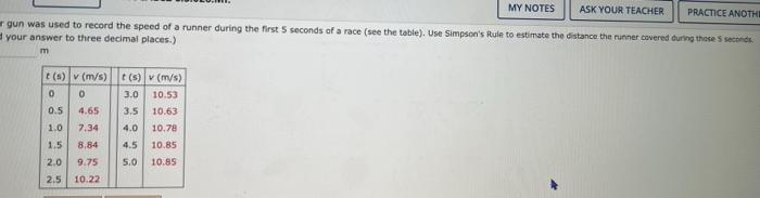 My Notes Ask Your Teacher Practice Anothe Gun Was Used To Record The Speed Of A Runner During The First 5 Seconds Of A R 1