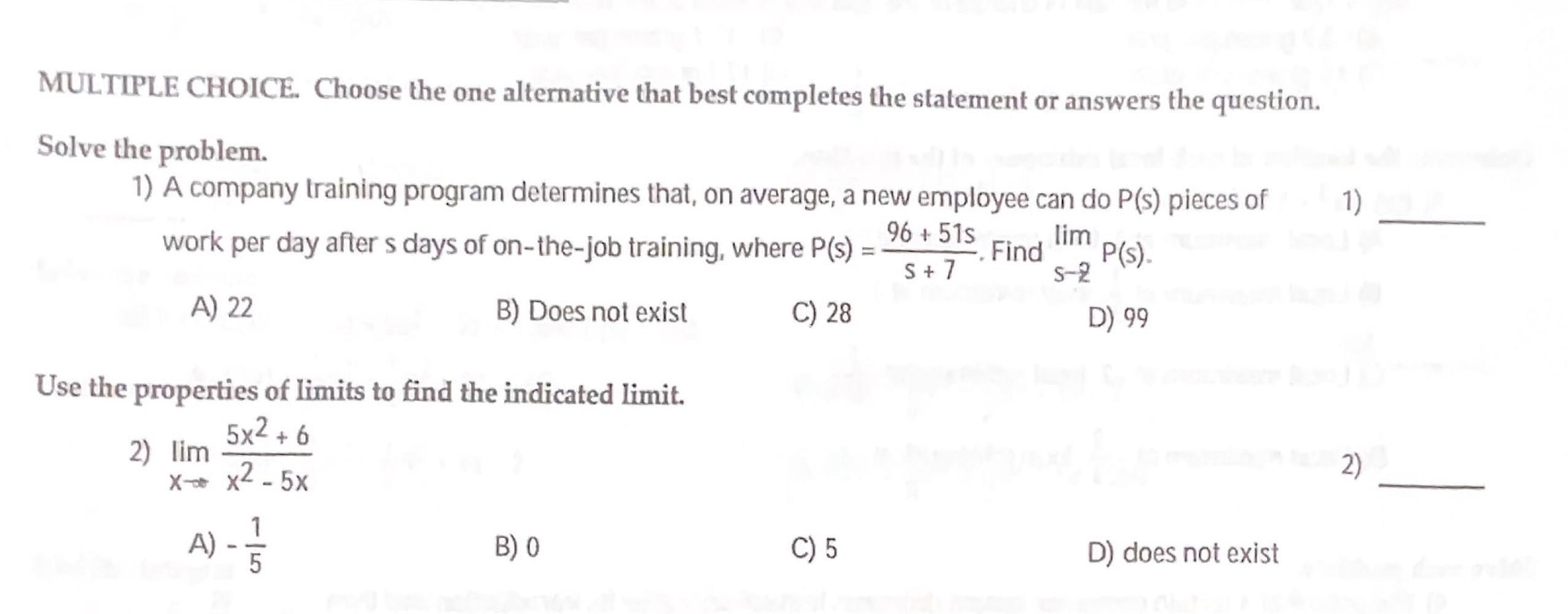 Multiple Choice Choose The One Alternative That Best Completes The Statement Or Answers The Question Solve The Problem 1