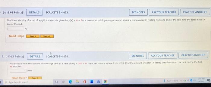 Details 1 16 66 Points Scalcet9 5 4 073 My Notes Ask Your Teacher Practice Another The Linear Derailty Of A Rod Of Le 1