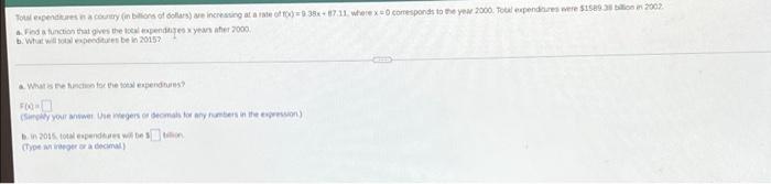 Toulsendes In Bons Of Dollars Increasing At A 0 33 0711 Where X Coresponds To The Yow 3000 To Expenditures Were 15 1