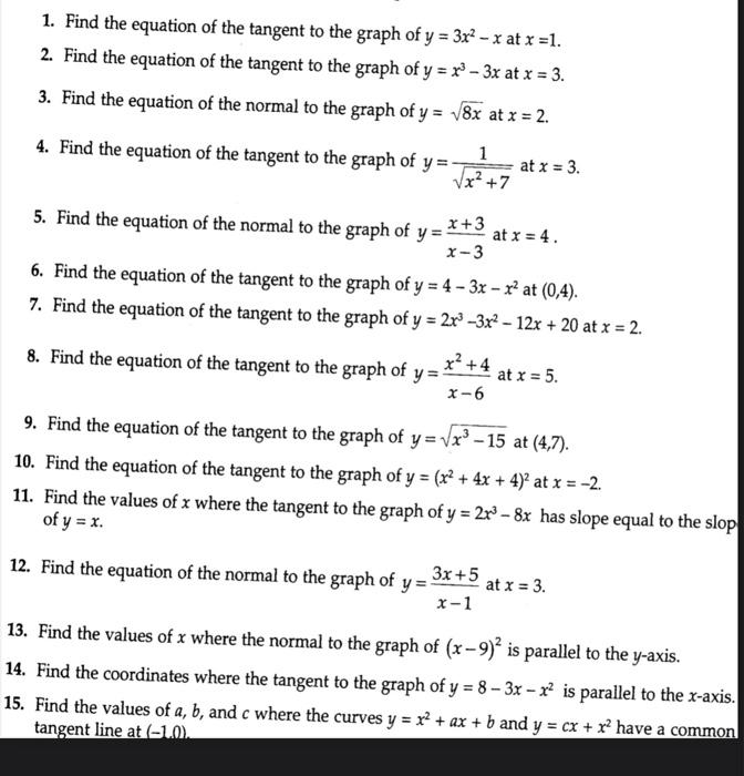 1 Find The Equation Of The Tangent To The Graph Of Y 3x2 X At X 1 2 Find The Equation Of The Tangent To The Grap 1
