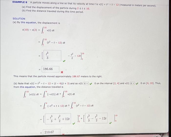 Example 6 A Particle Moves Along A Line So That Its Velocity At Time T Is V T 12 Measured In Meters Per Second 1