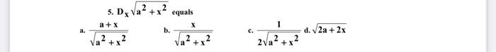 5 D Va2 X2 Equals A X X 1 A B D 2a 2x Va 2 2 X2 Va2 X2 X 1