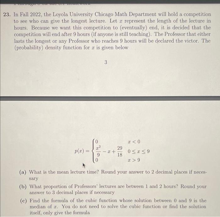 23 In Fall 2022 The Loyola University Chicago Math Department Will Hold A Competition To See Who Can Give The Longest 1