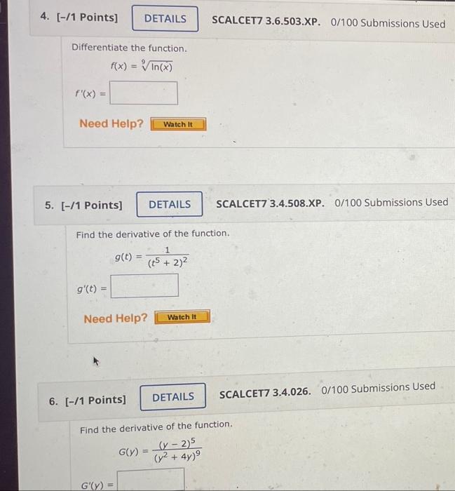 4 1 Points Details Scalcet7 3 6 503 Xp 0 100 Submissions Used Differentiate The Function F X N X F X Need 1