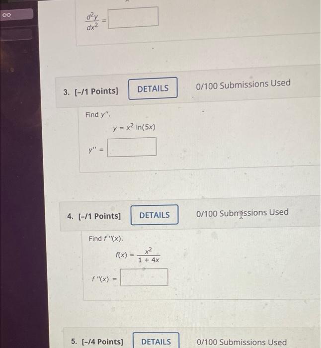 00 Day Dx2 Details 3 1 Points 0 100 Submissions Used Find Y Y X2 In 5x 11 4 1 Points Details 0 100 Submis 1